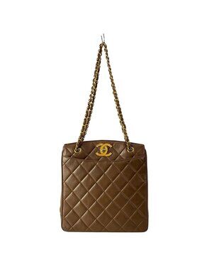 Chanel Shoulder Bag Dark Brown Jumbo CC Logo Gold Chain Lambskin